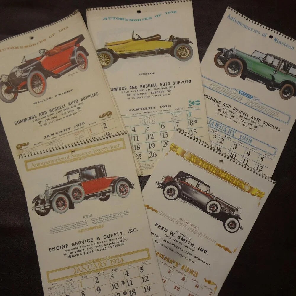 RARE!! VINTAGE Antique Car Calendars 1915, 1916, 1918, 1924, 1933 Lot of 5
